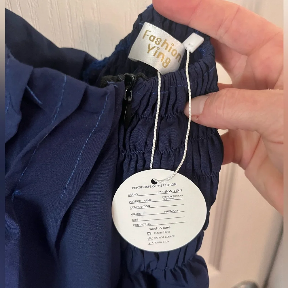 NWT Navy Blue Tiered Halter Mini Sundress Smocked Sz Small Tie Neck Bohemian - Picture 9 of 10